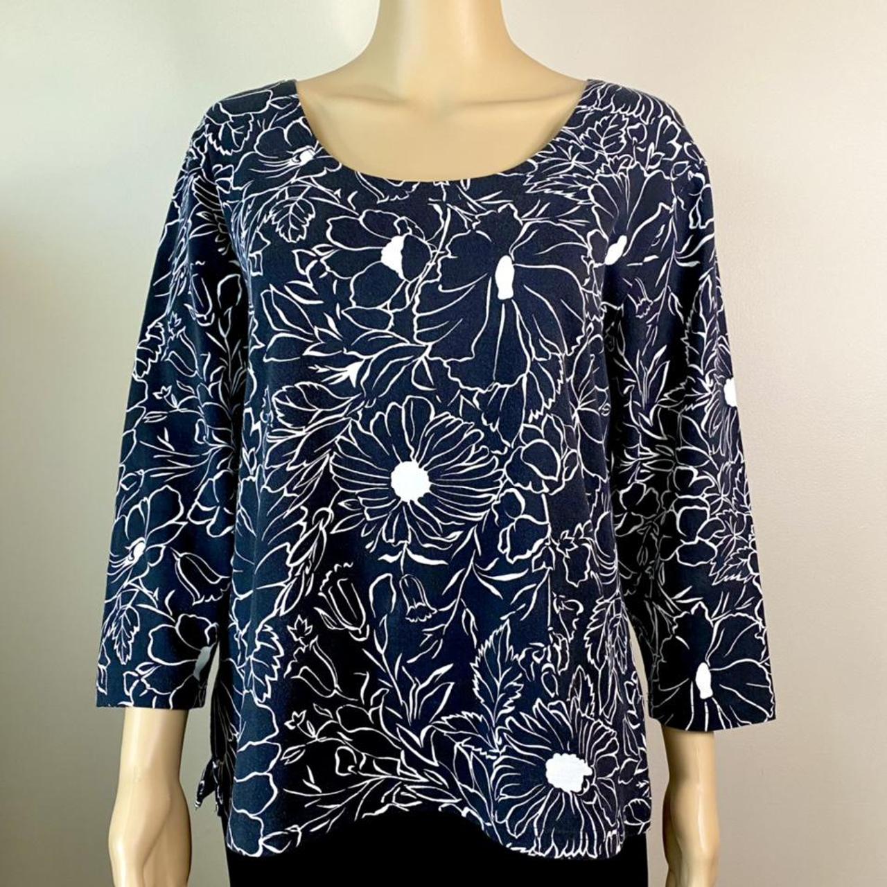 Talbots Women's Black and White Blouse | Depop