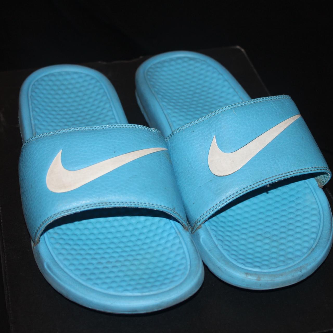 turquoise nike slides