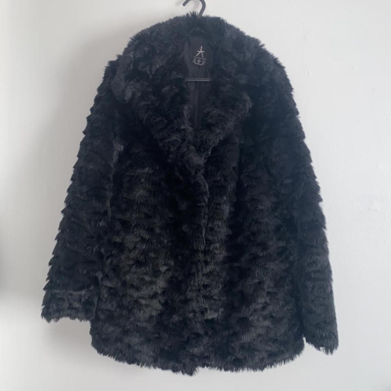 Primark black collared fur coat -amazing condition... - Depop