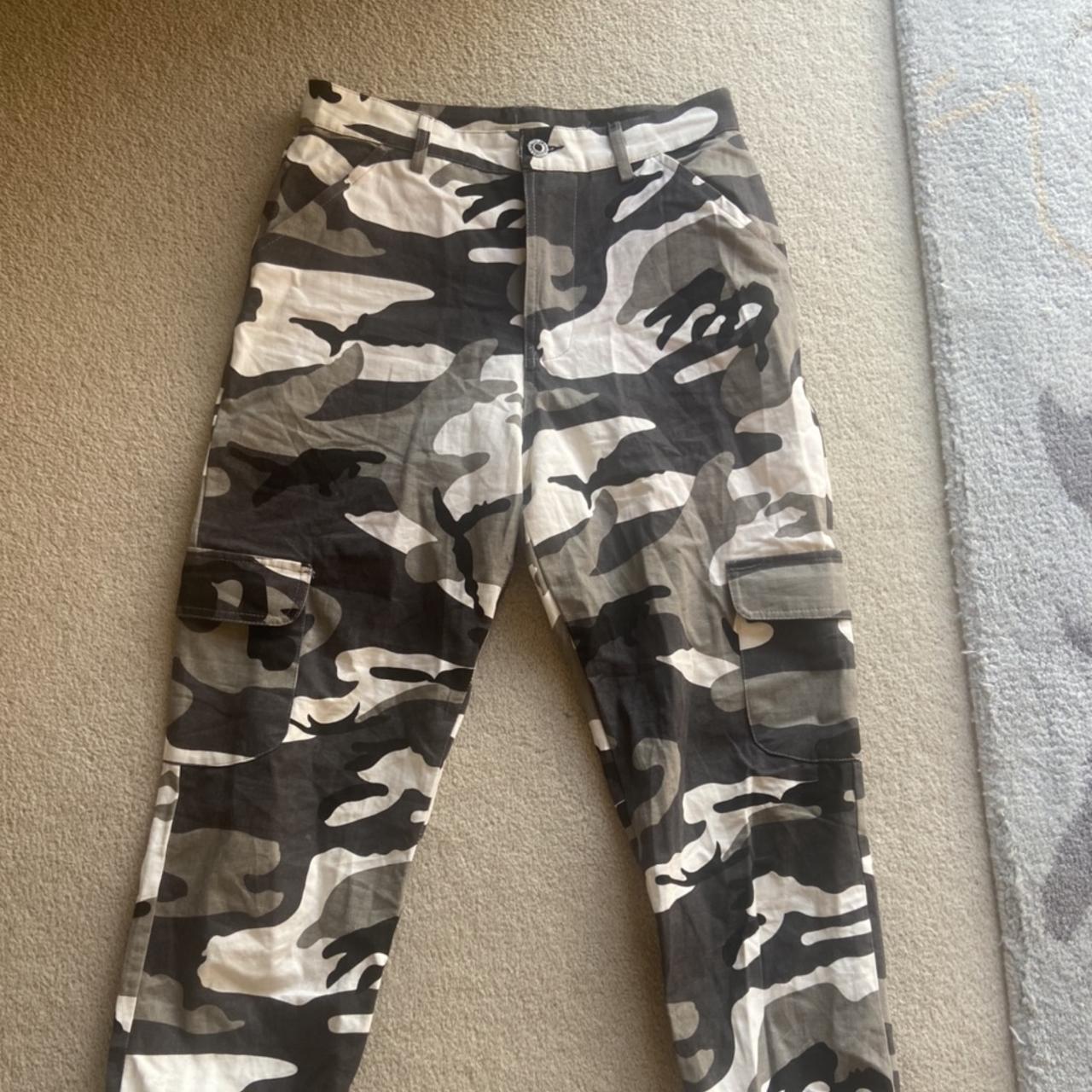 Black and White Camo Cargo Trousers Size XS Really... - Depop