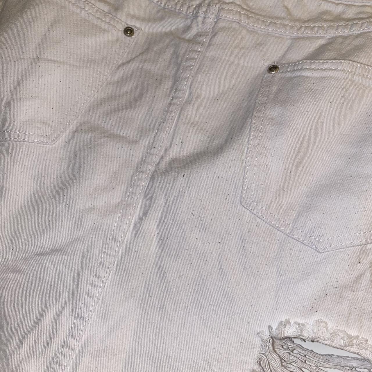 White distressed denim skirt from PLT, some slight... - Depop