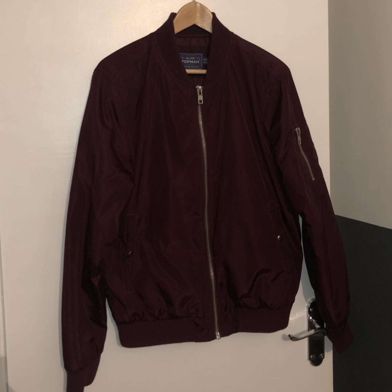 Burgundy Topman bomber jacket, size... - Depop