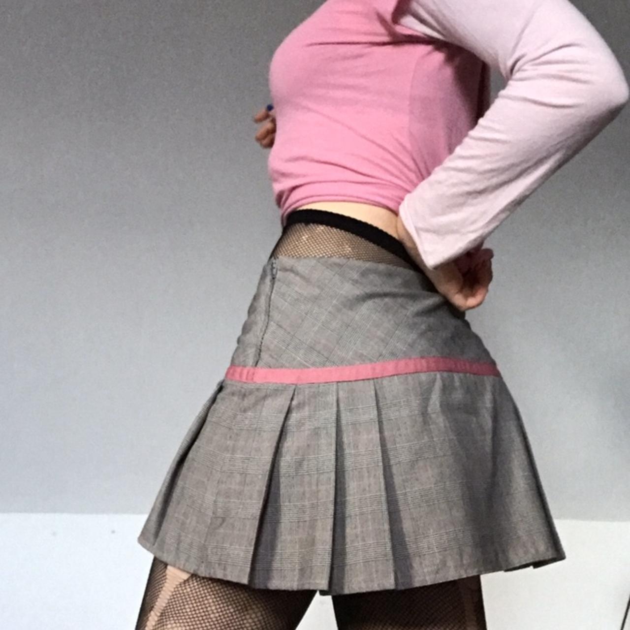 Y2K Vintage Pink And Black Plaid, Pleated Skirt,... - Depop