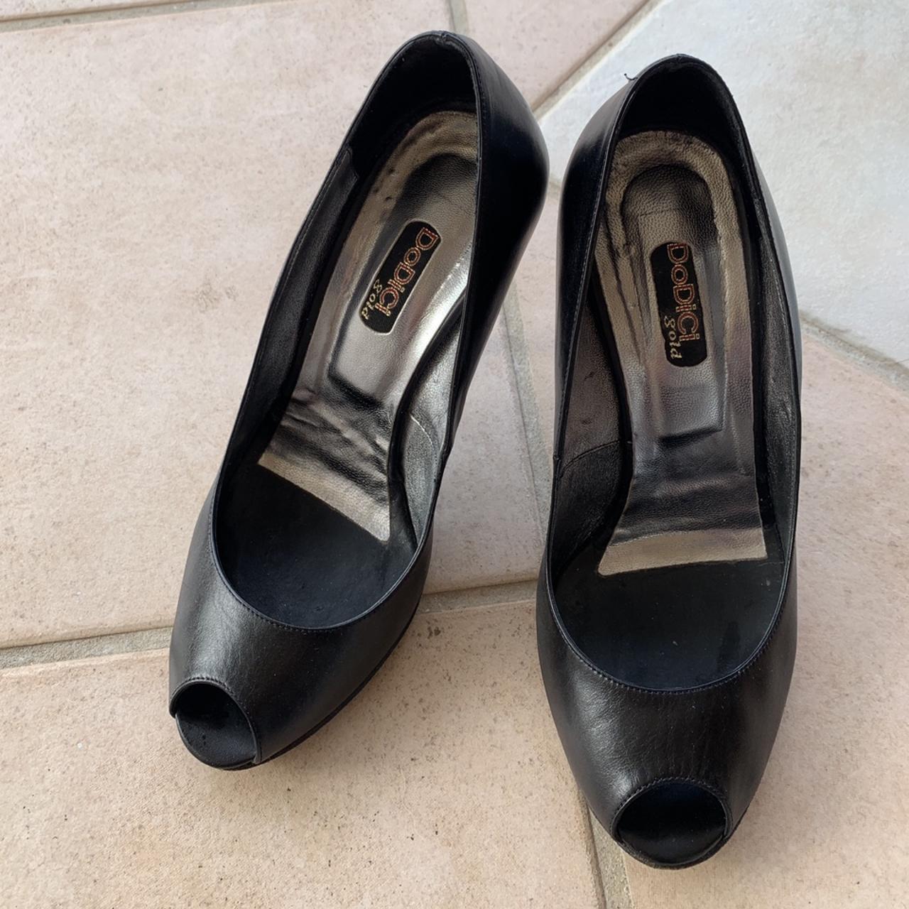 Dodici black genuine leather peep toe heels in... - Depop