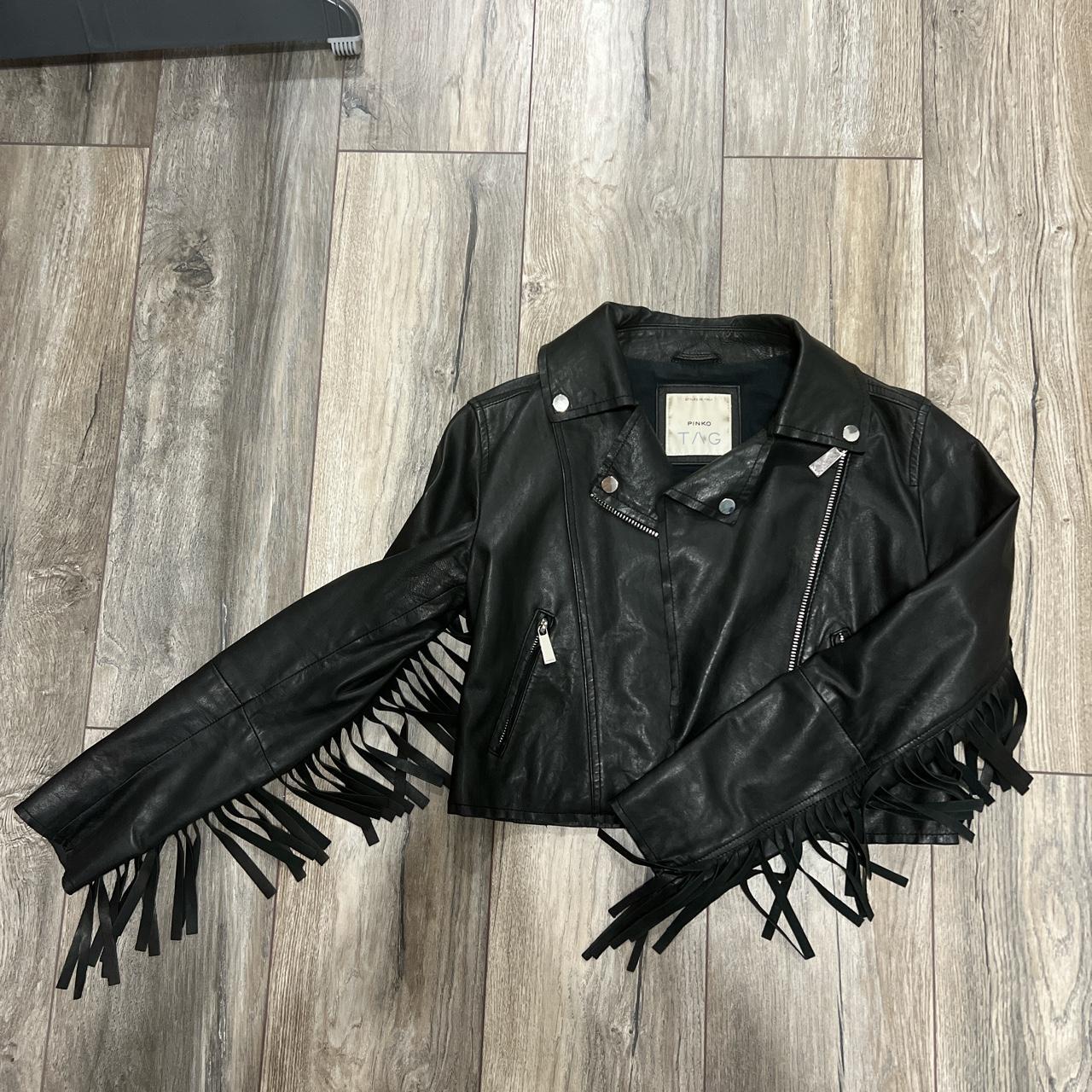 PINKO Fringed Leather Jacket in size S not cropped. Depop