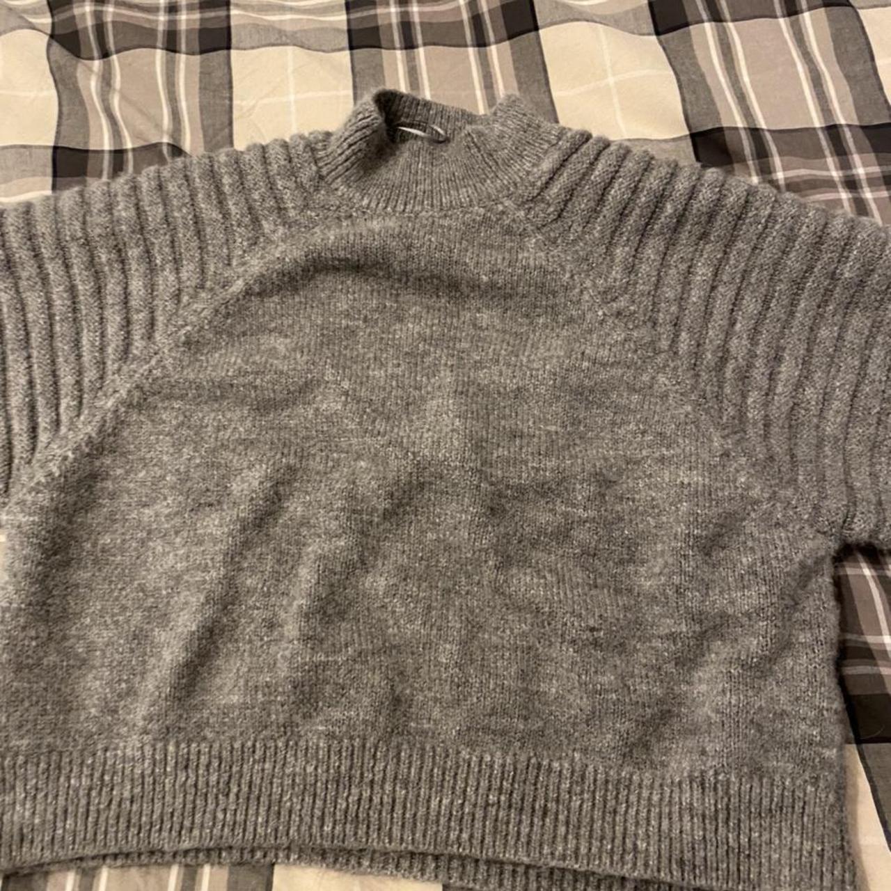 ZARA grey knit sweater with puff sleeves brand... Depop