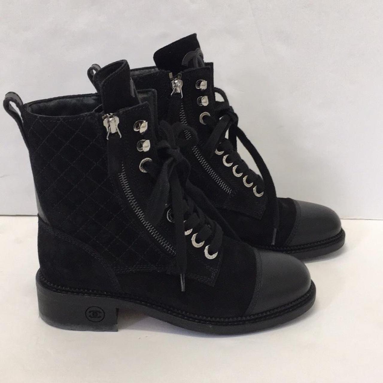 Ultra Rare Chanel Combat CC Logo Boots Black... - Depop