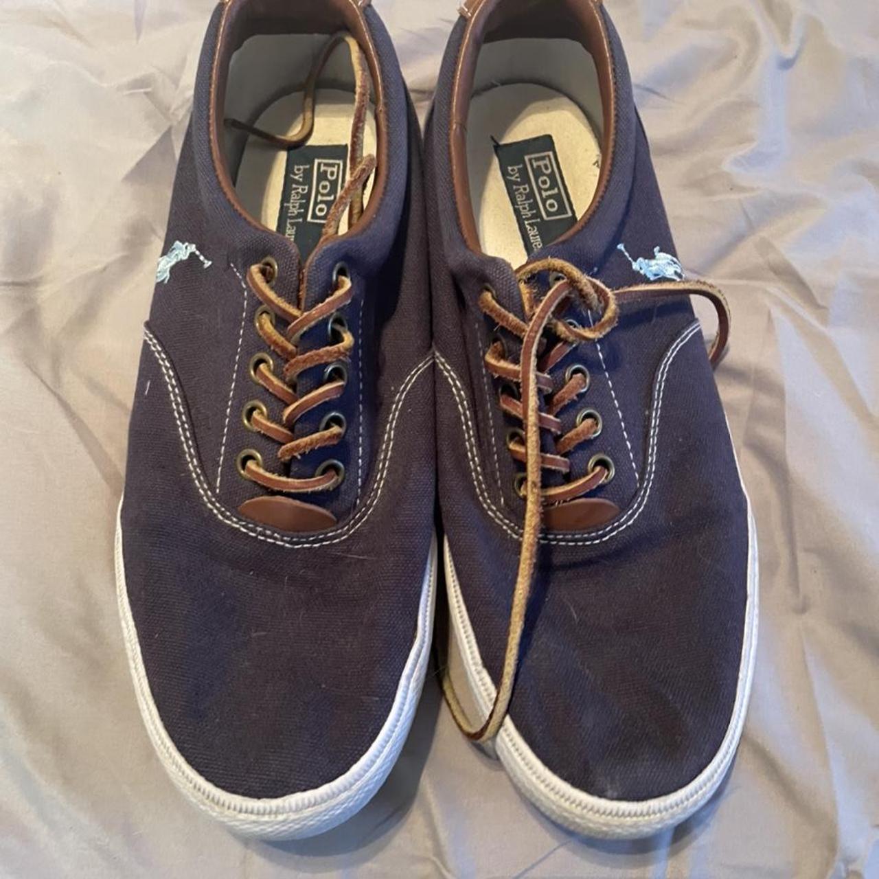 Navy blue/light blue Polo shoes trainers sneakers... - Depop