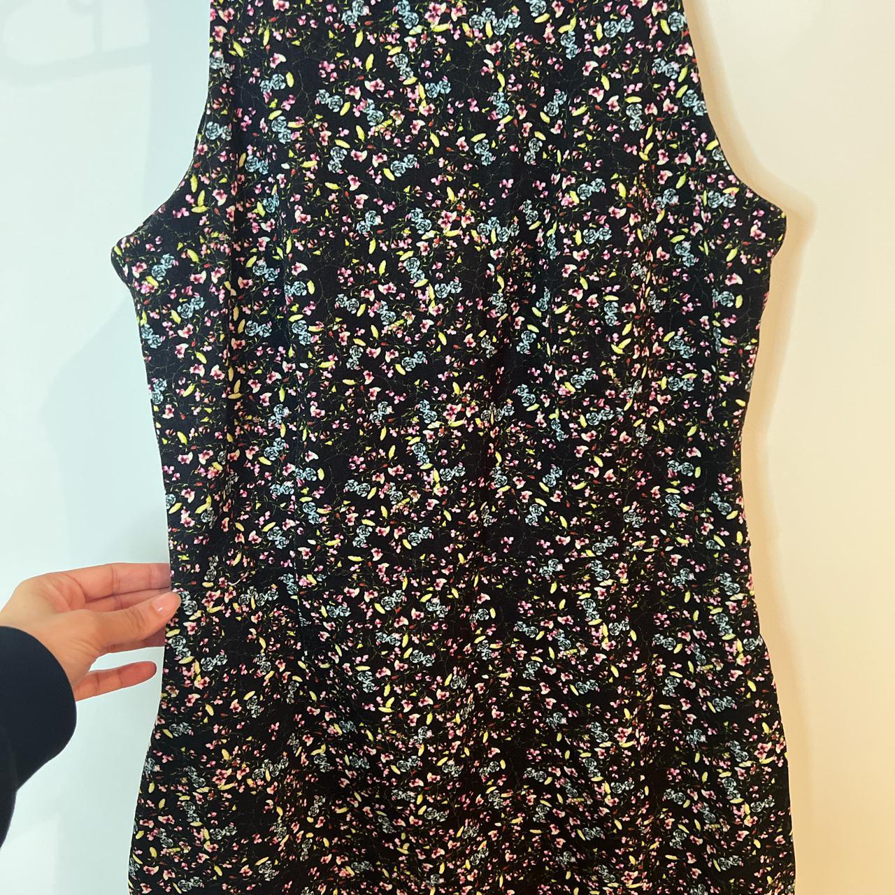 Cute floral printed black mini dress with slit. Seam... - Depop