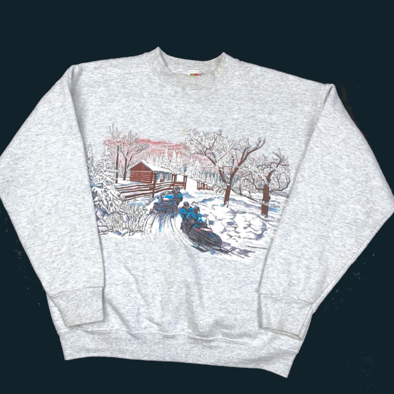 1996 snowmobile and cabin graphic print pullover... - Depop