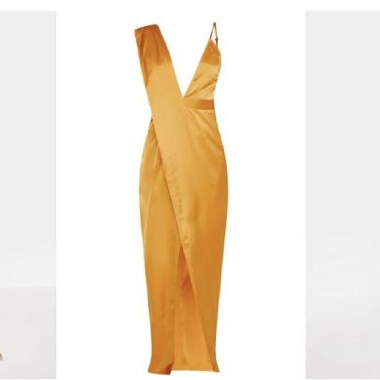 Mustard asymmetric drape detail maxi dress