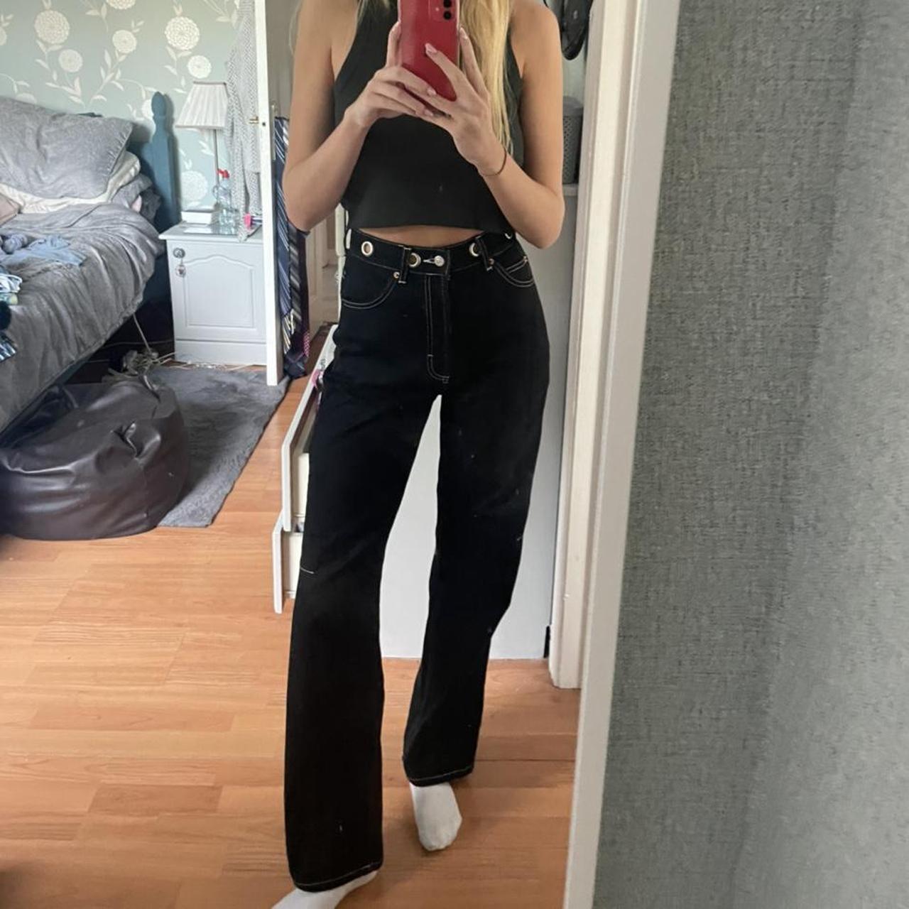 Black jeans with hot sale white stitching topshop