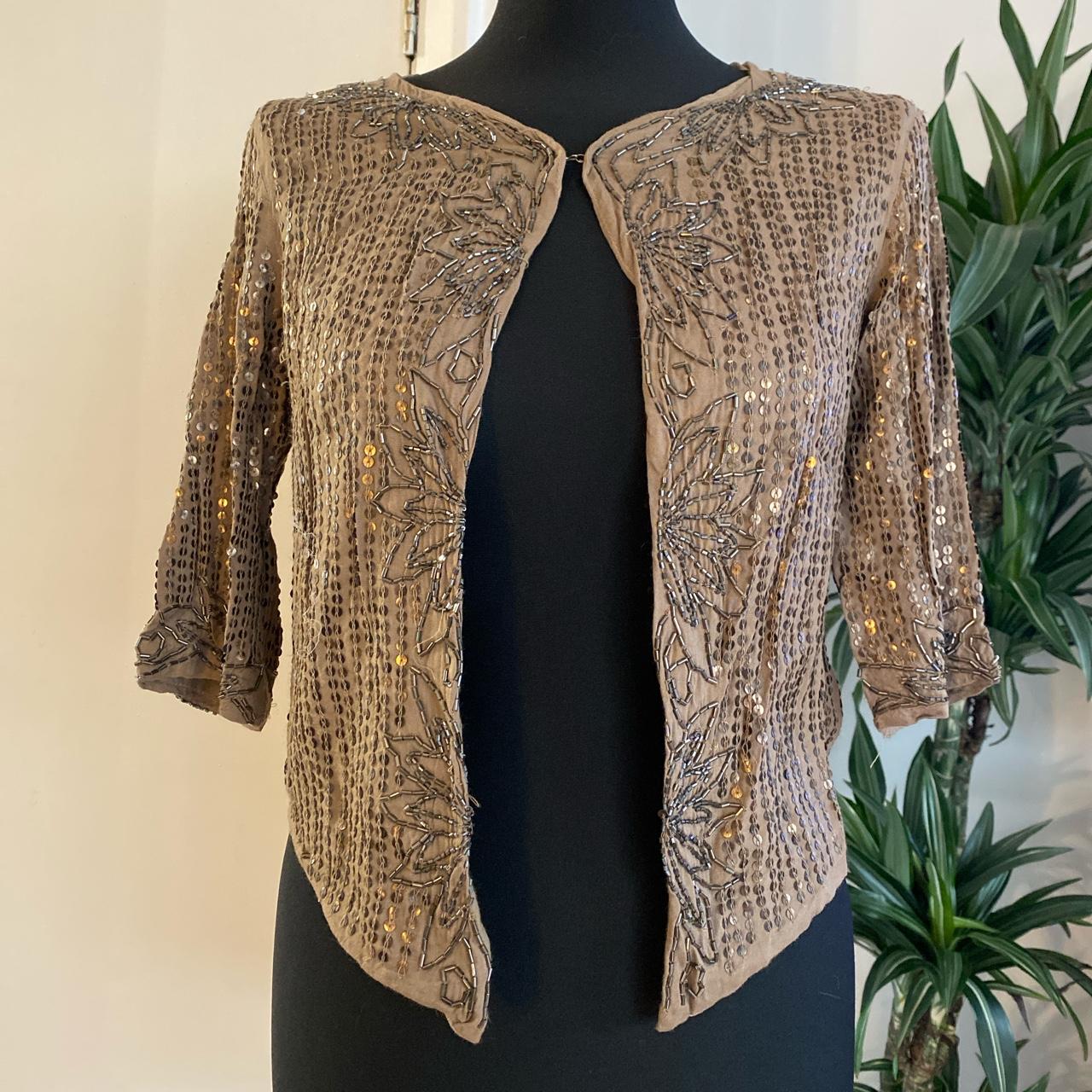 Cropped sequin and beaded Primark jacket with 3 4