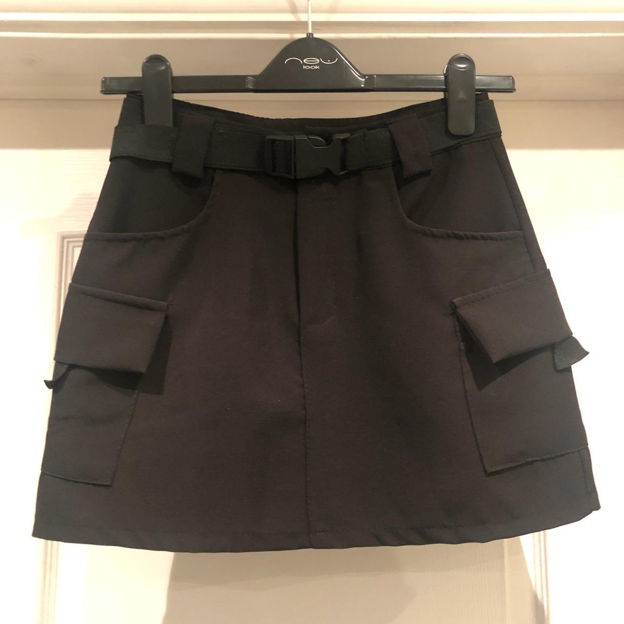Nasty Gal black cargo mini skirt with belt Size 8... Depop
