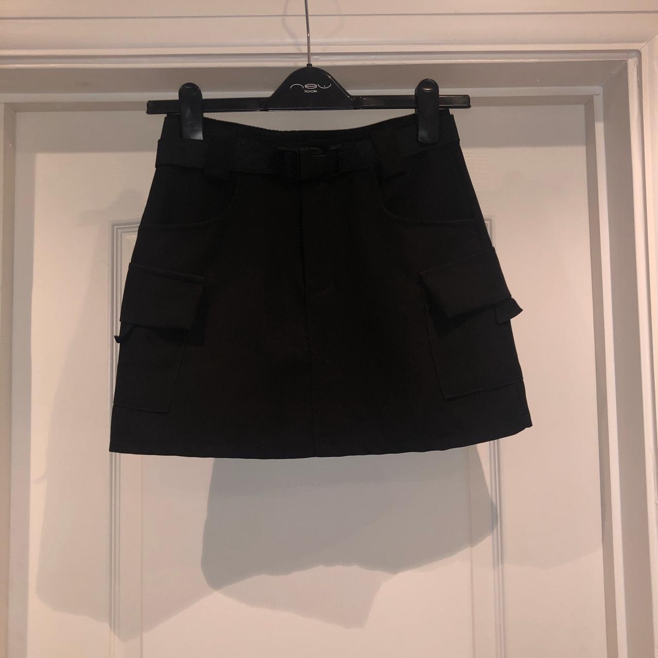 Nasty Gal black cargo mini skirt with belt Size 8... Depop