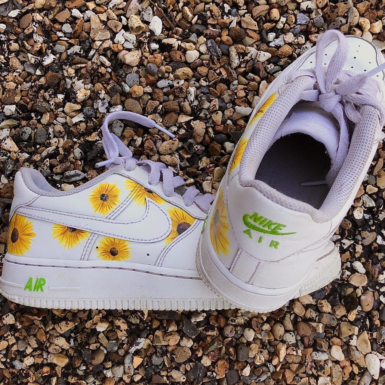 HAND-PAINTED YELLOW SUNFLOWER AF1s Depop