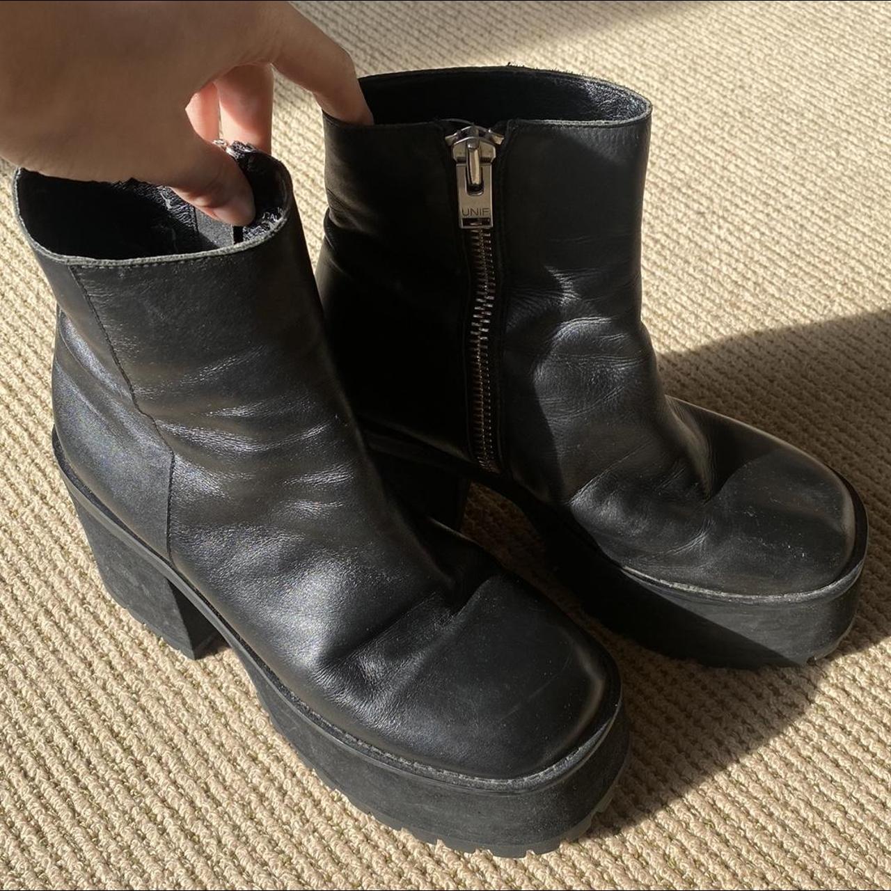 UNIF Bonnie boots, black leather platforms. So... - Depop