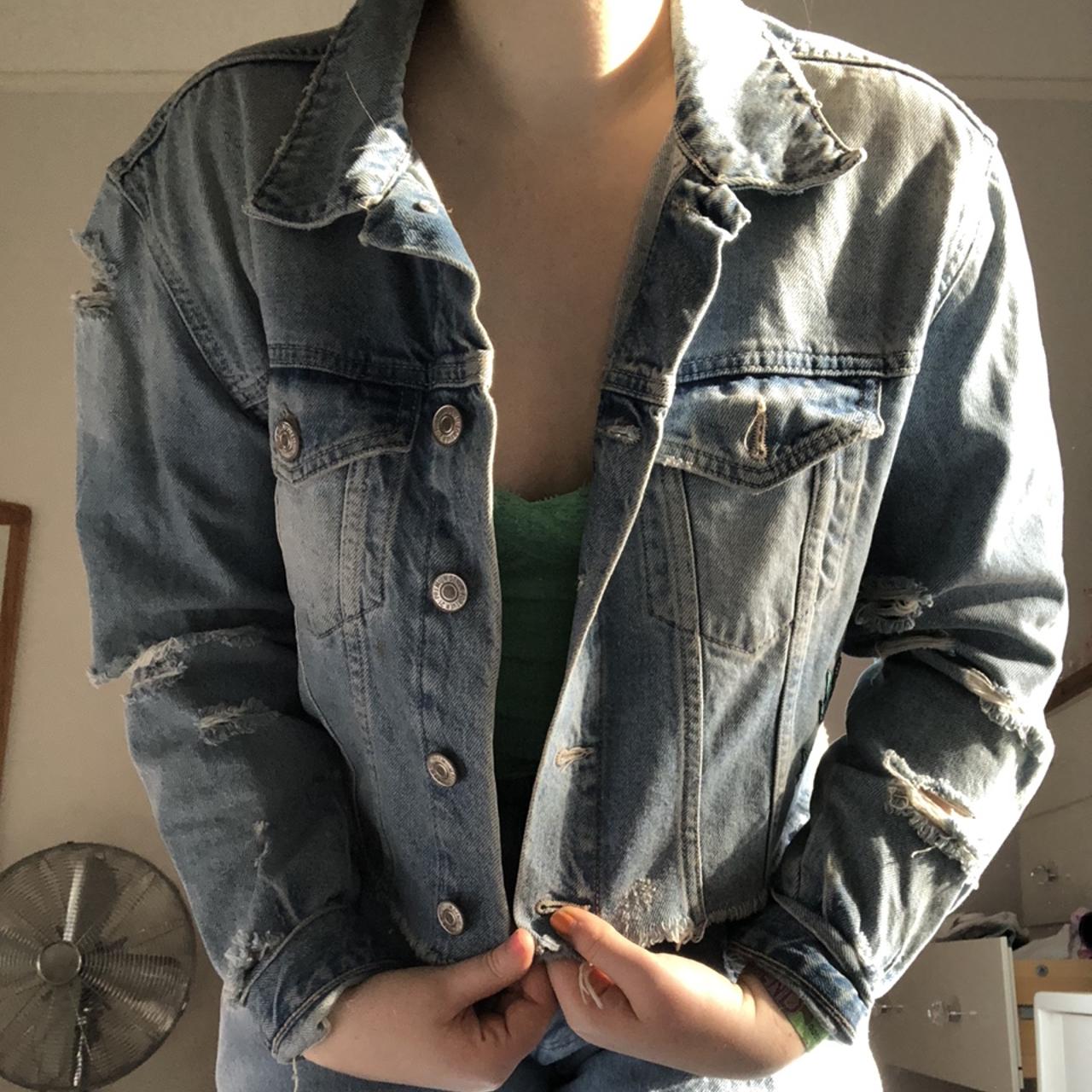 Cropped denim jacket in perfect condition From... - Depop