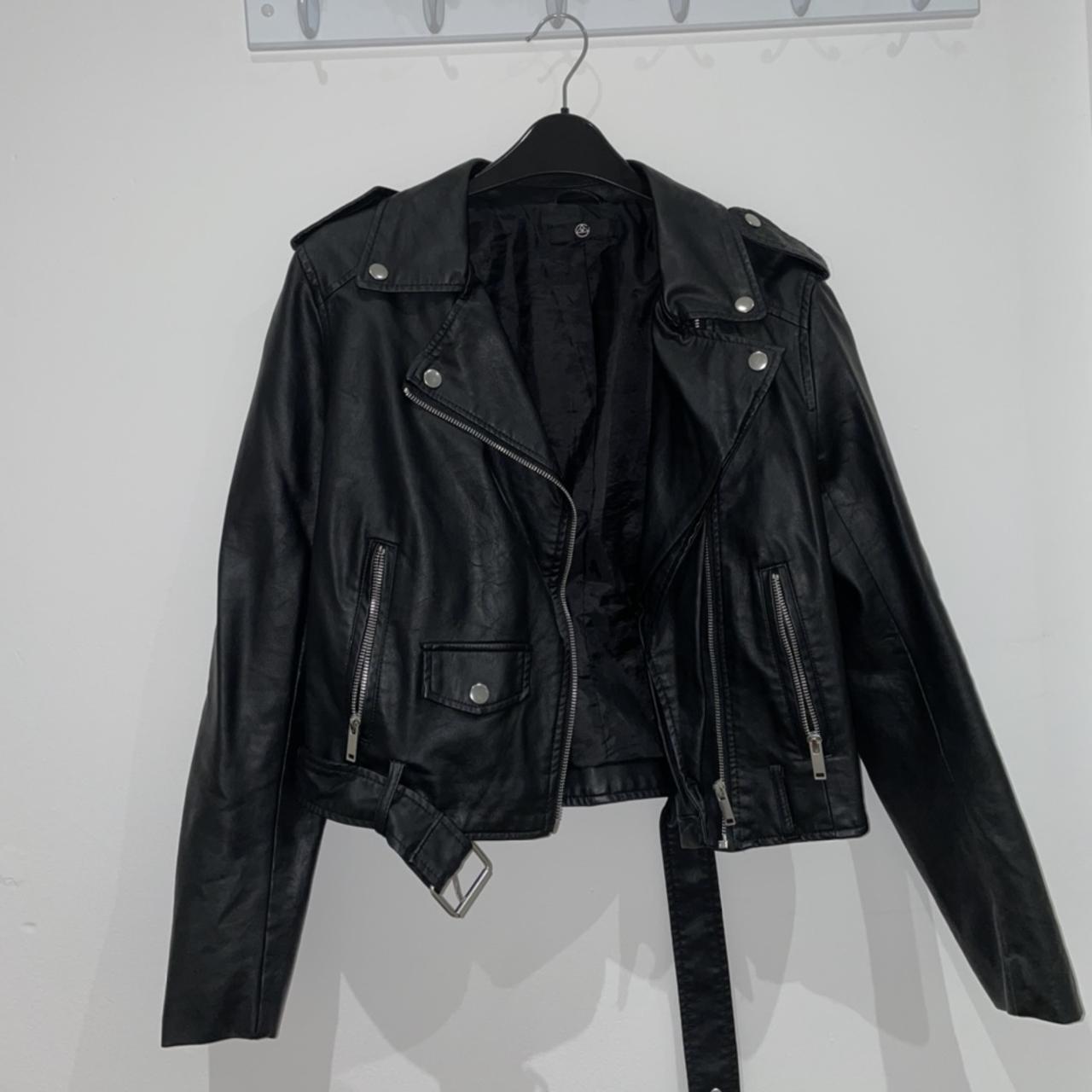 Black leather biker jacket from Missguided. Excelled... - Depop