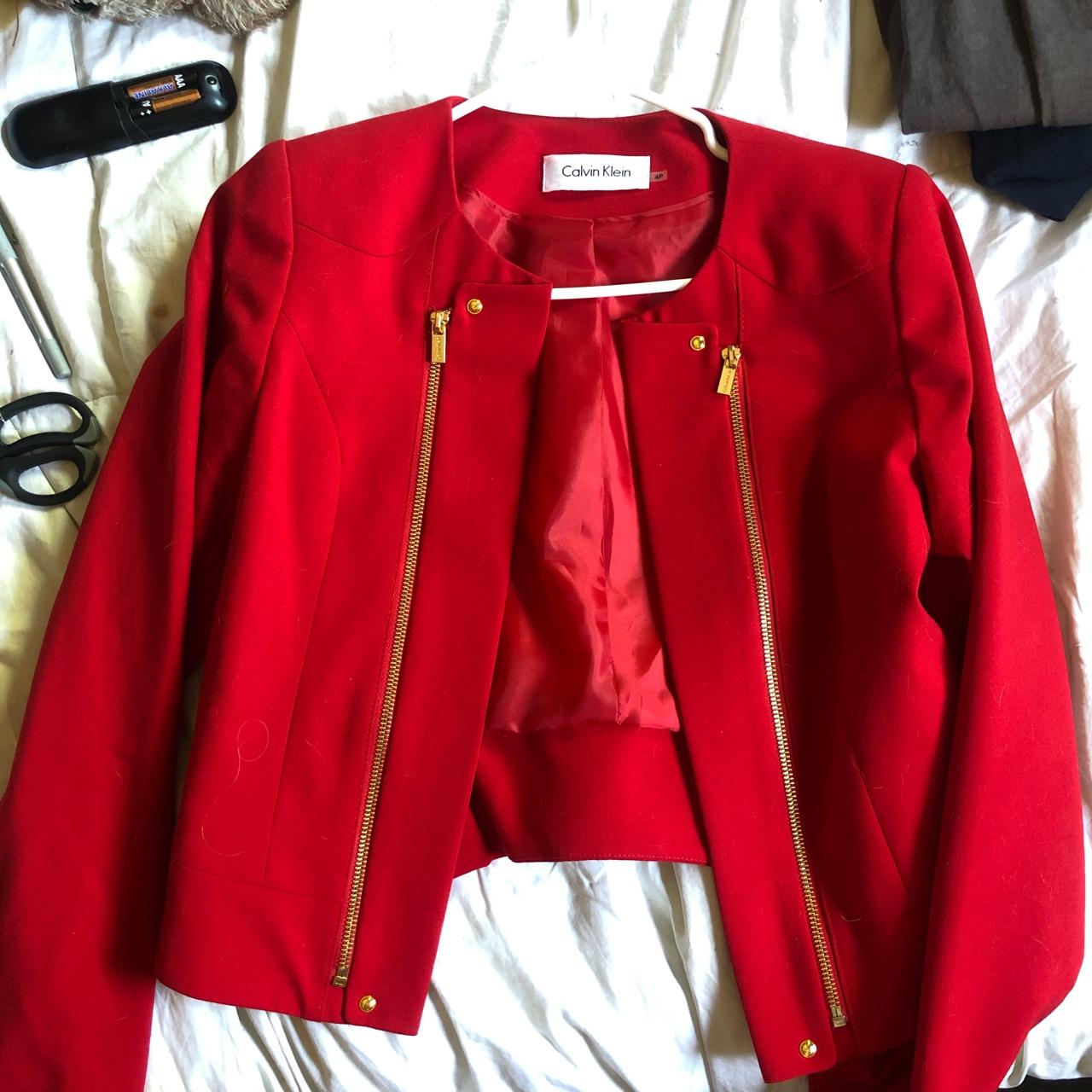 Calvin Klein Red blazer moto jacket Like new Only. Depop