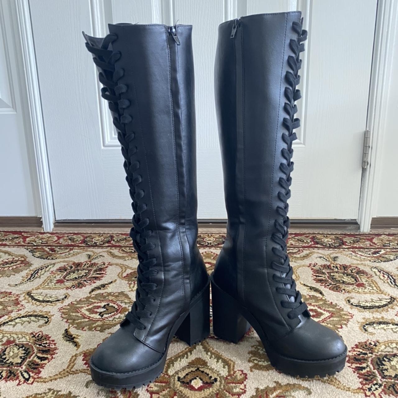 Lace-Up Chunky Heeled Combat Boots by H&M In good... - Depop