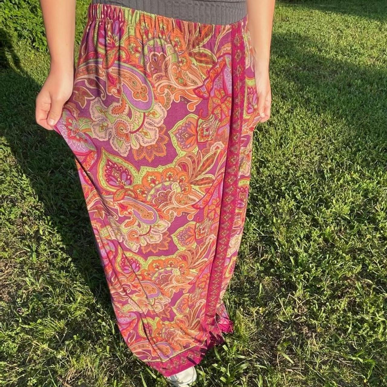 Coldwater Creek Women's Purple and Orange Skirt | Depop