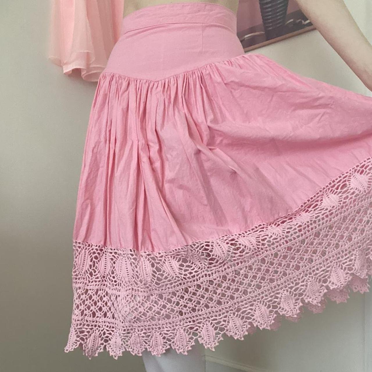 Pink midi skirt top 80s