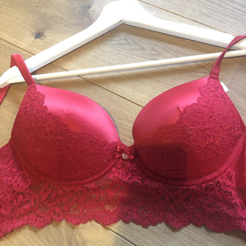 gorg Boux Avenue red lace bralette corset top w bow, - Depop