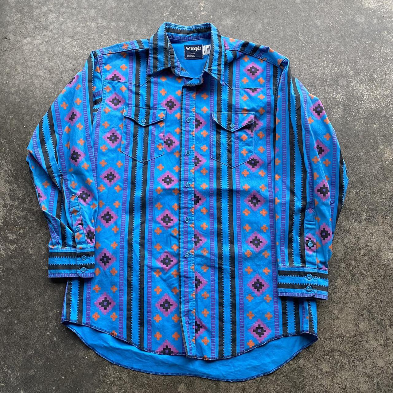 Vintage 90s Wrangler Aztec Print Western Button... - Depop