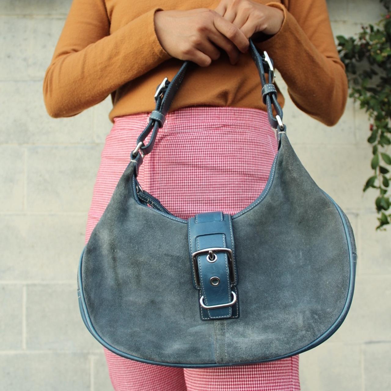 バッグ Coach Hobo Suede Shoulder Bag Blue COACH Hamptons Hobo Suede Bag Silver Mist Blue CY937 for