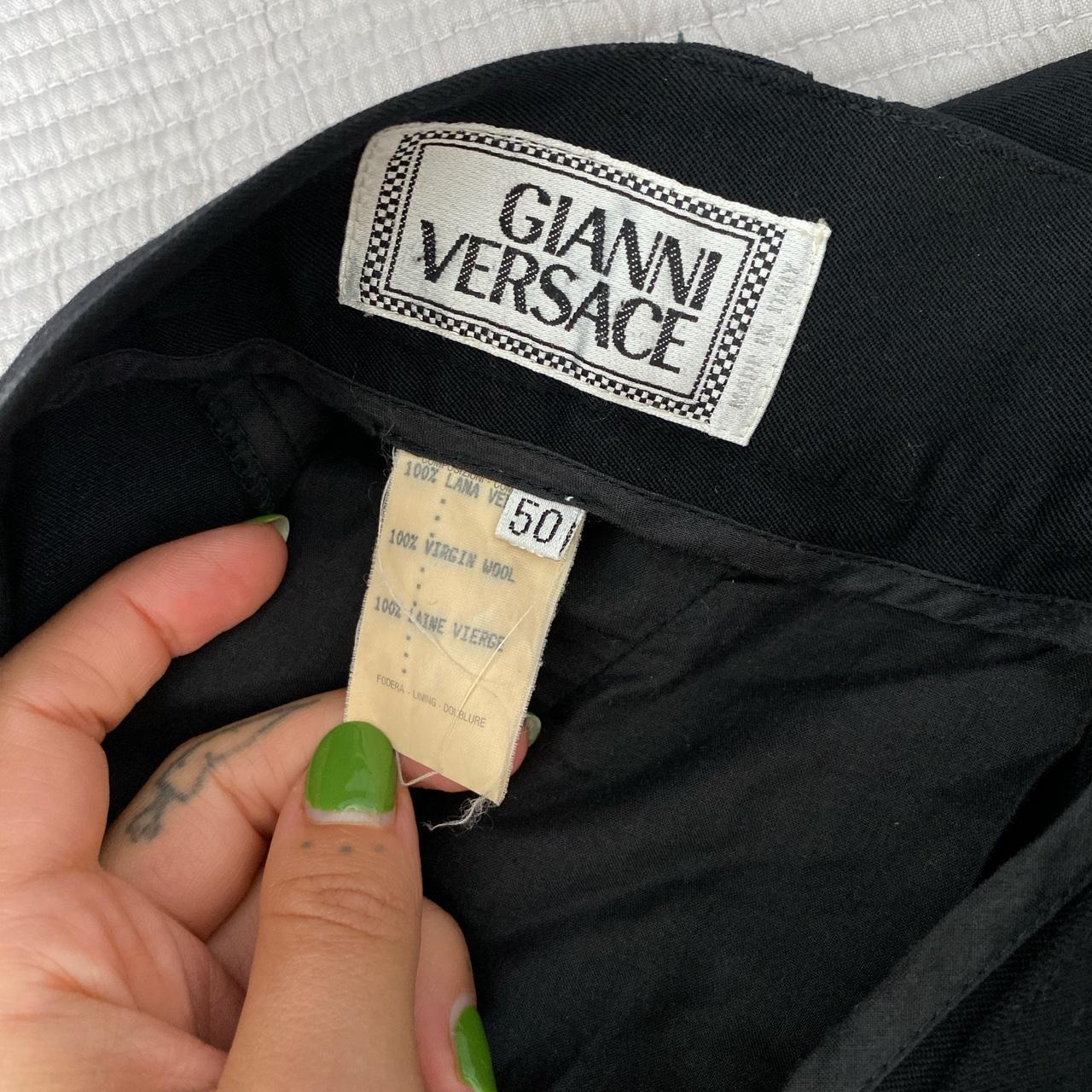 Vintage Gianni Versace black wool pleated high waist... - Depop