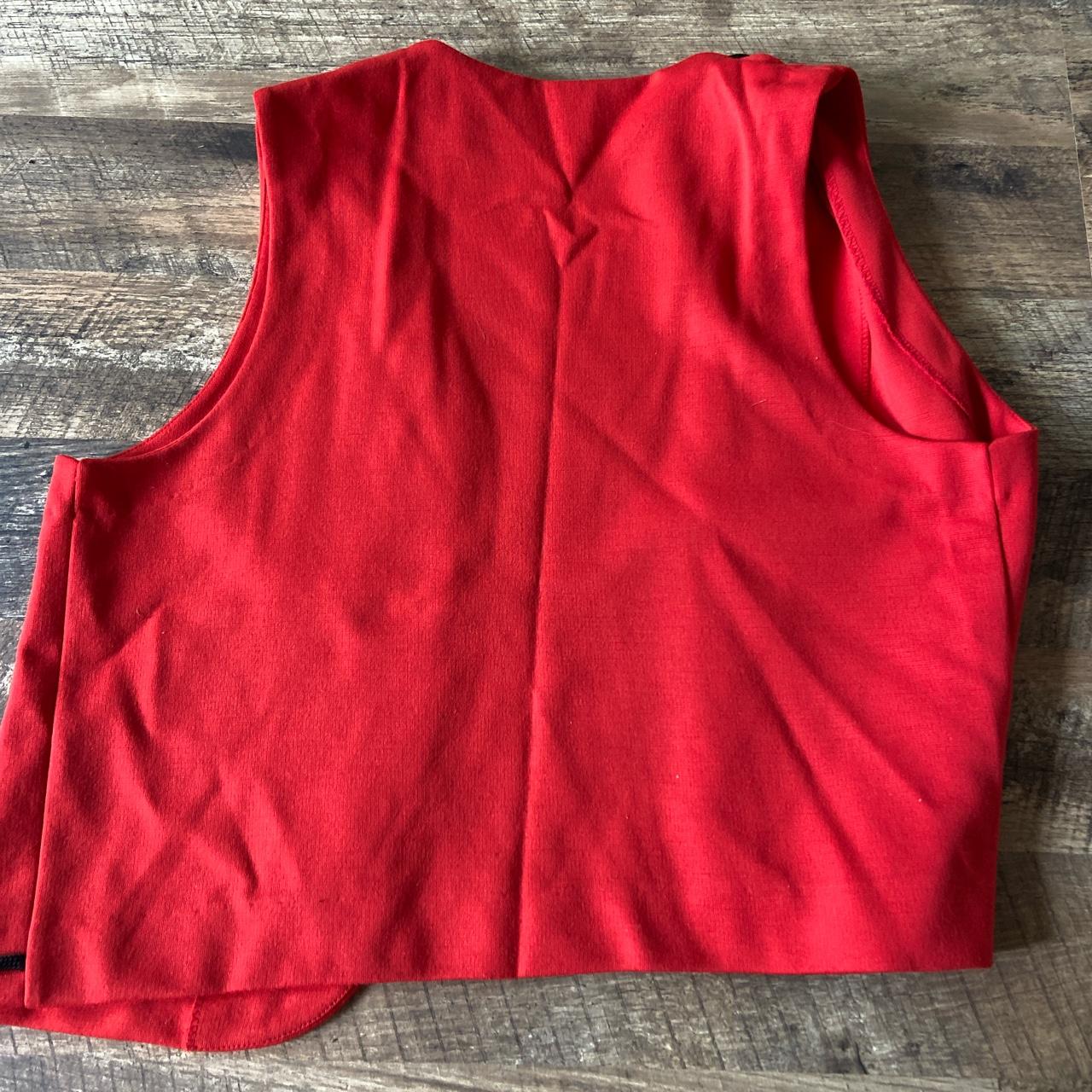 Vintage bright red western style vest with black... - Depop