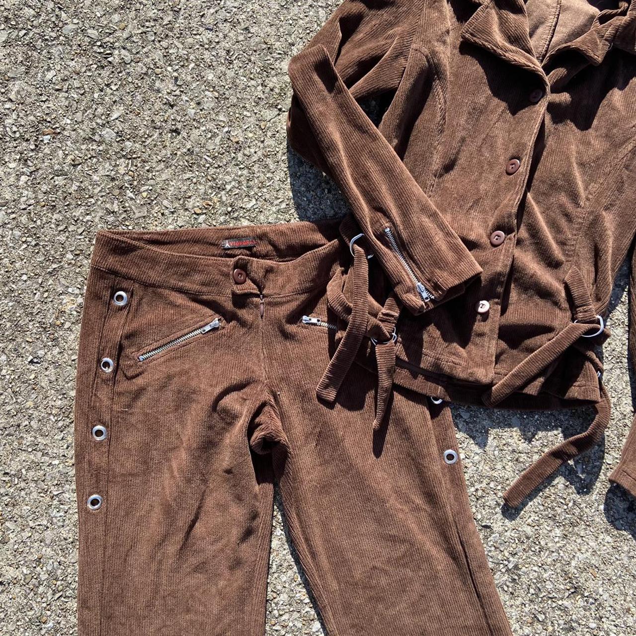 Vintage 90s / Y2k brown corduroy low rise pants with - Depop