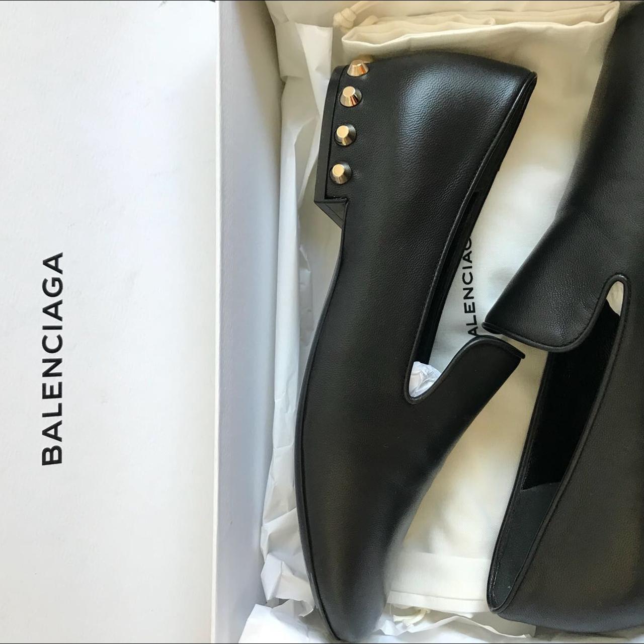 Balenciaga Slip On Leather Shoes Gold studded... - Depop