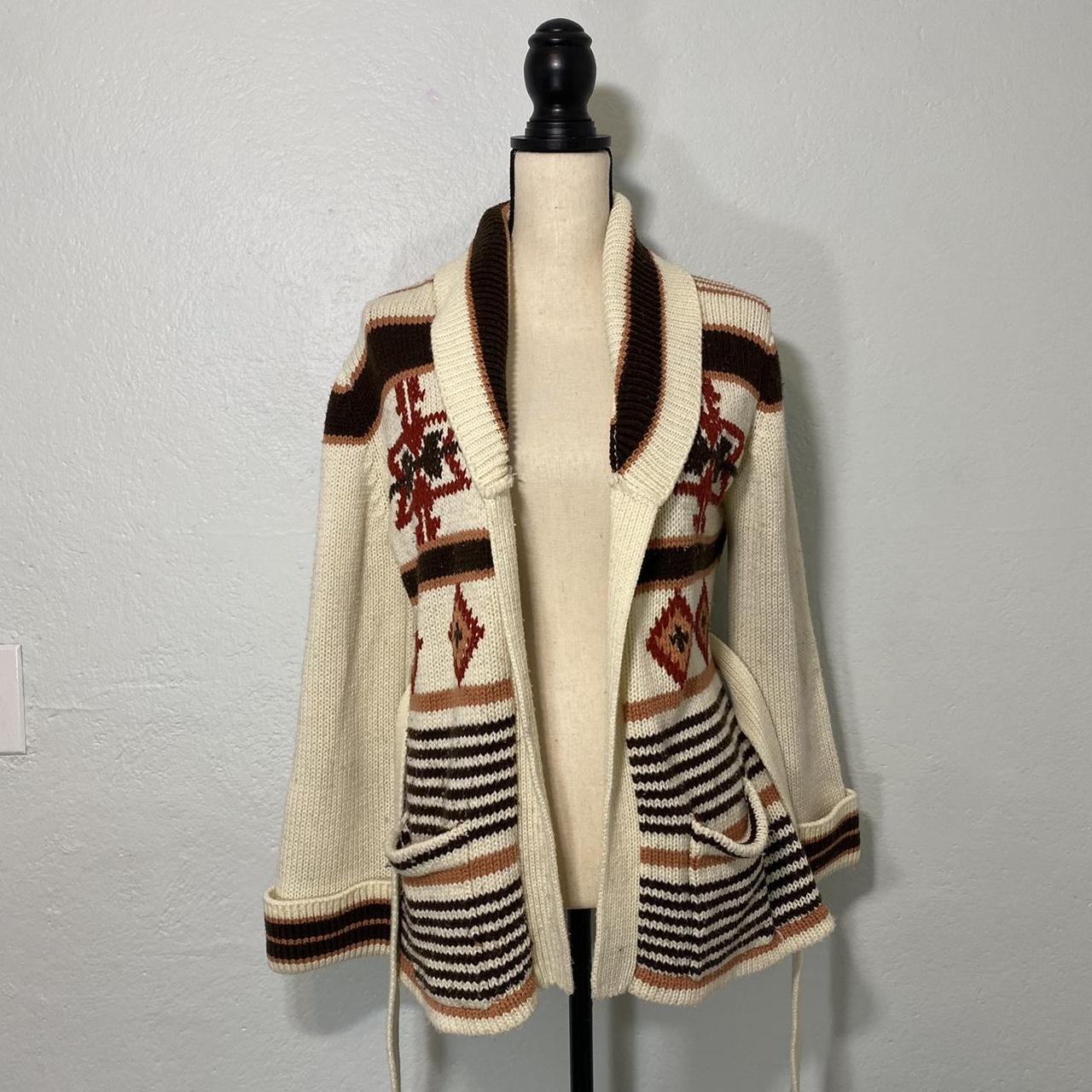 Vintage western chunky knit cardigan sweater Size... - Depop