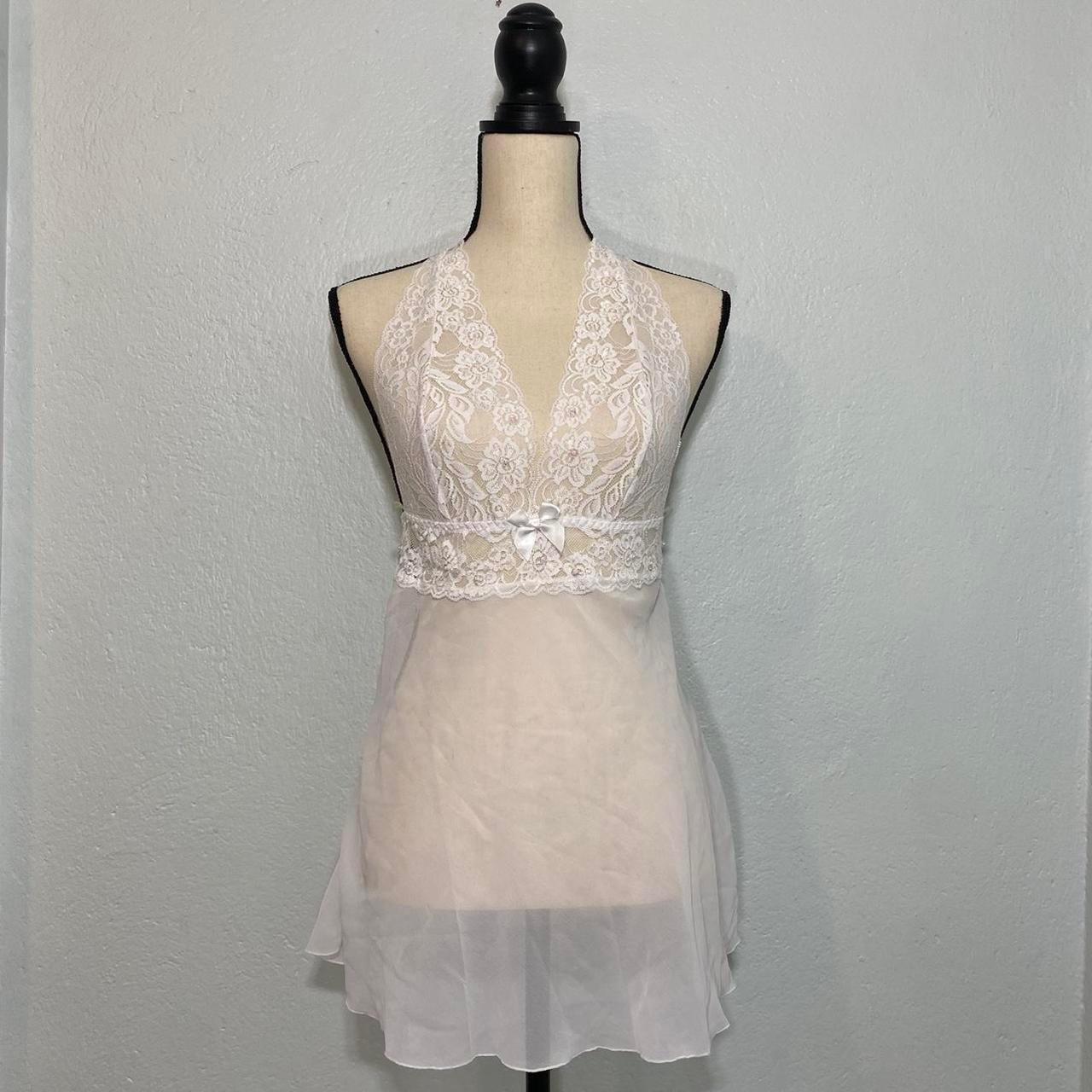 Sexy white lace halter mini slip dress Fredricks... - Depop