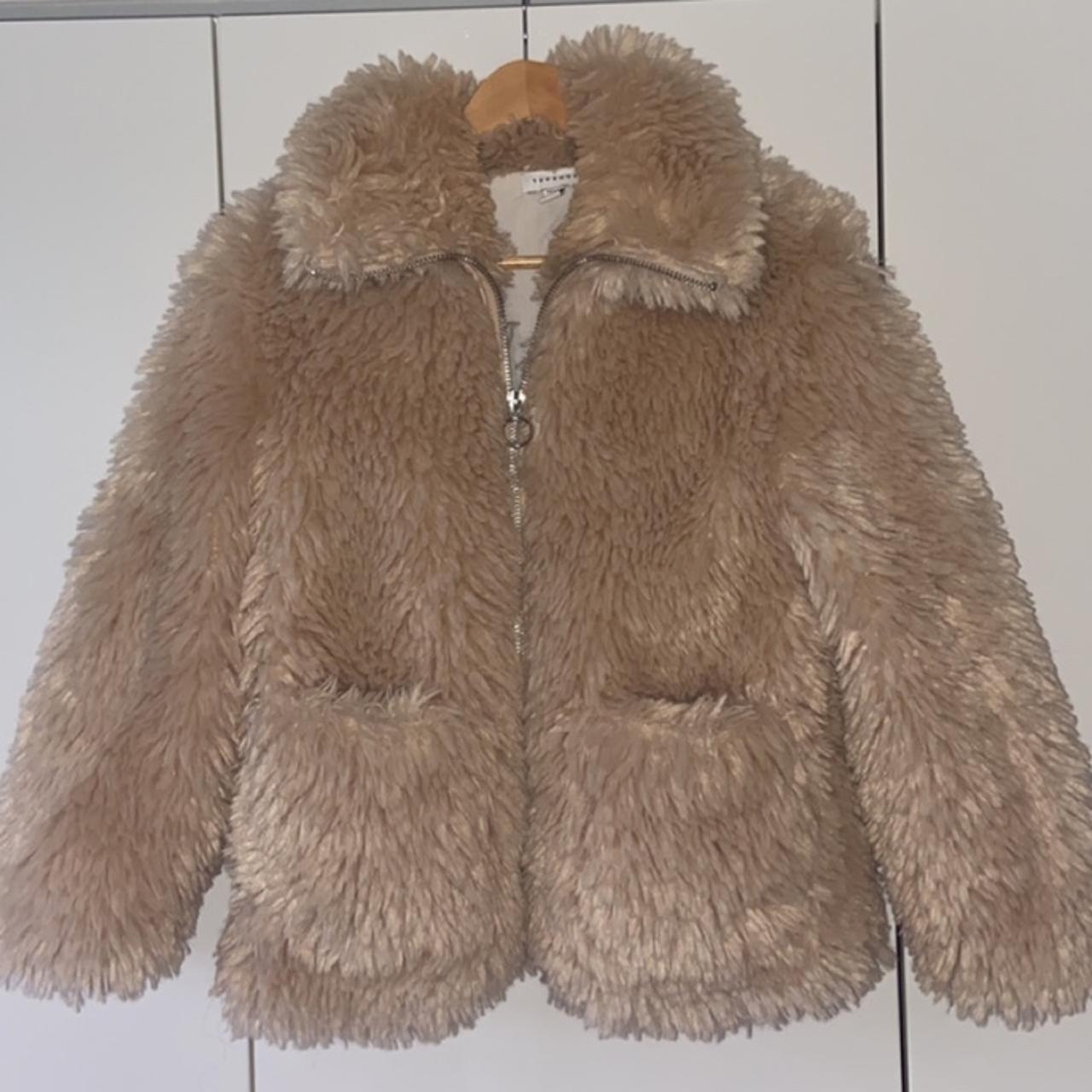 Women’s fluffy topshop jacket/coat Size Xs petite... - Depop