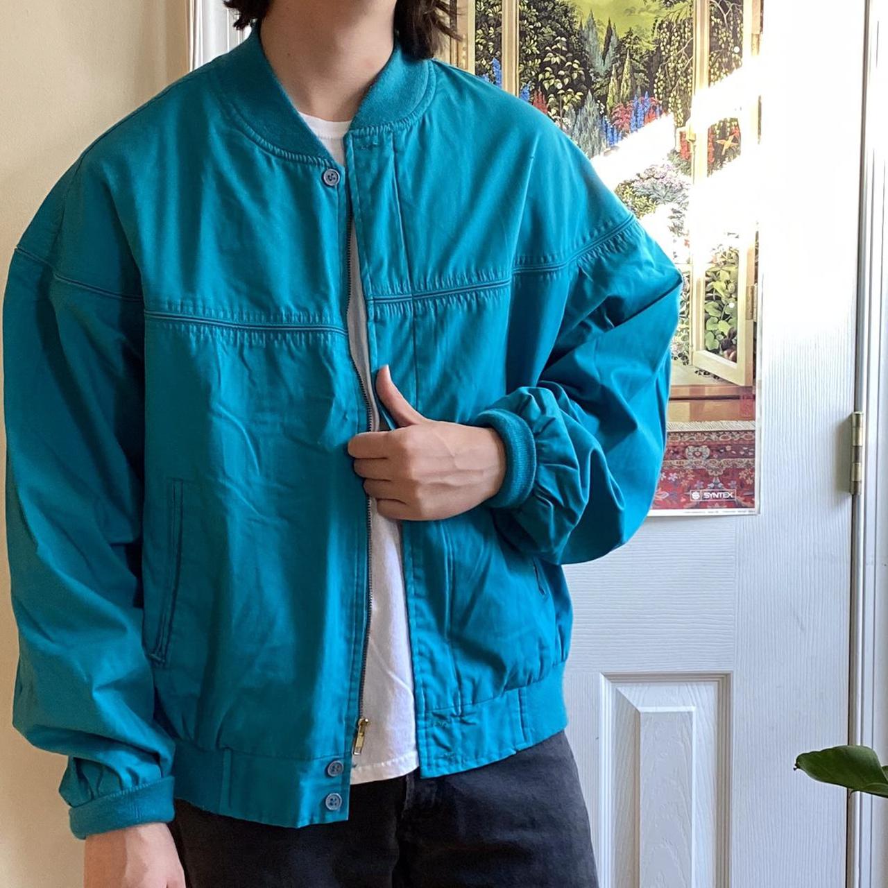 turquoise bomber jacket