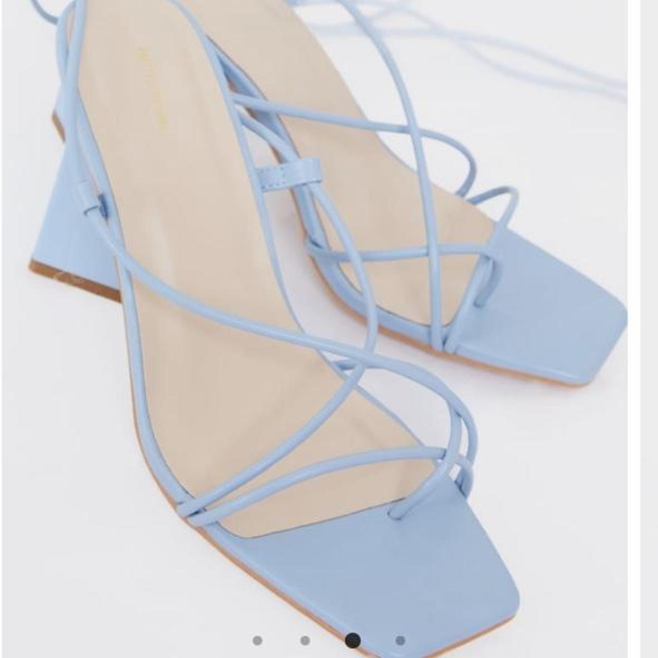 PLT blue toe loop lace up square high block heels 🤍... Depop