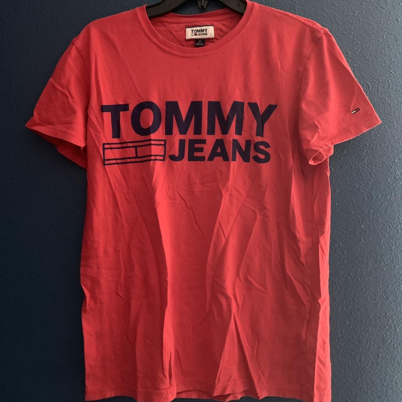 Vintage Tommy Hilfiger Heans Denim T Shirt Tee Red... - Depop