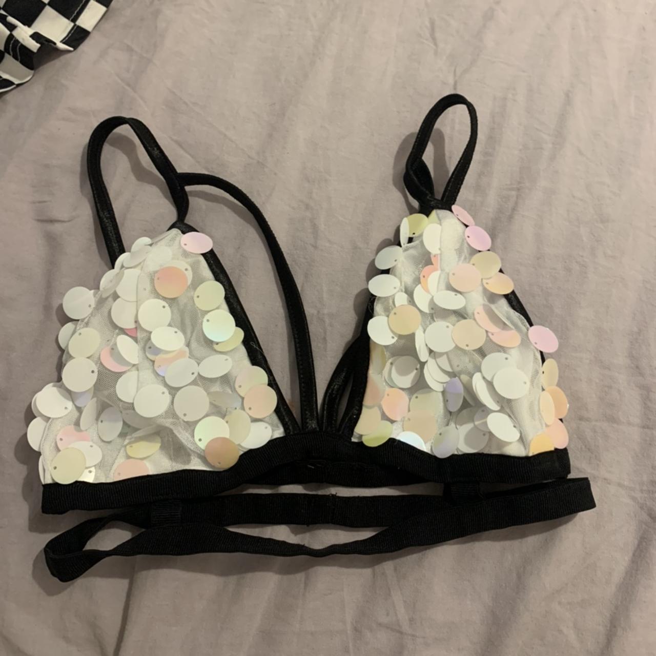 White Sequin Disc Harness Bralet