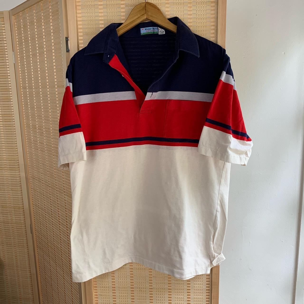 American Vintage Men's Red and Navy Polo-shirts