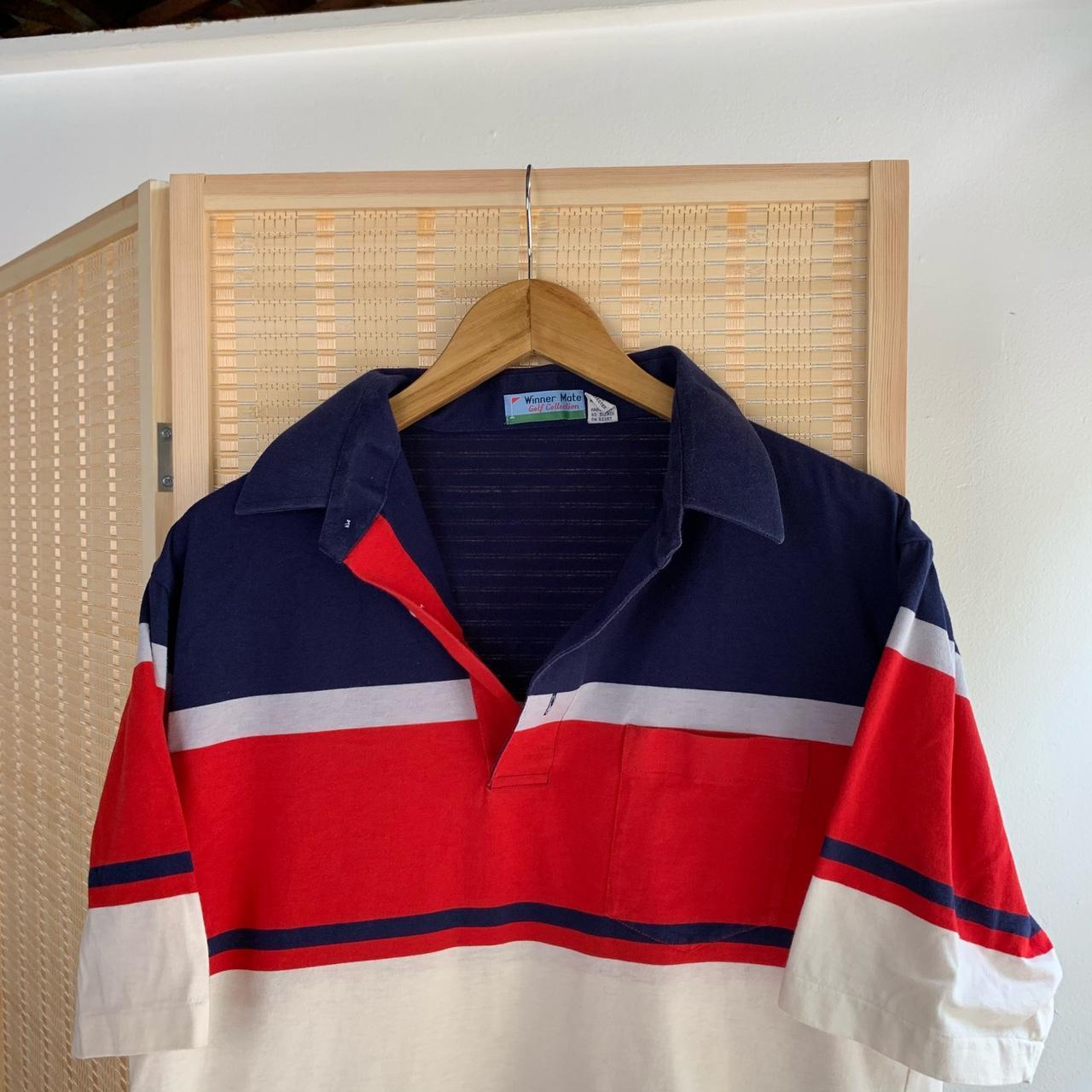 American Vintage Men's Red and Navy Polo-shirts (2)