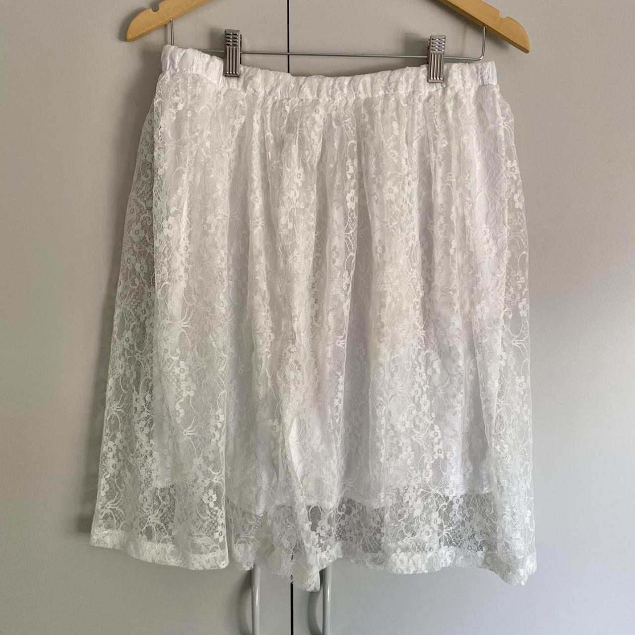 Daisy Skirt. White floral lace skirt with an elastic... - Depop