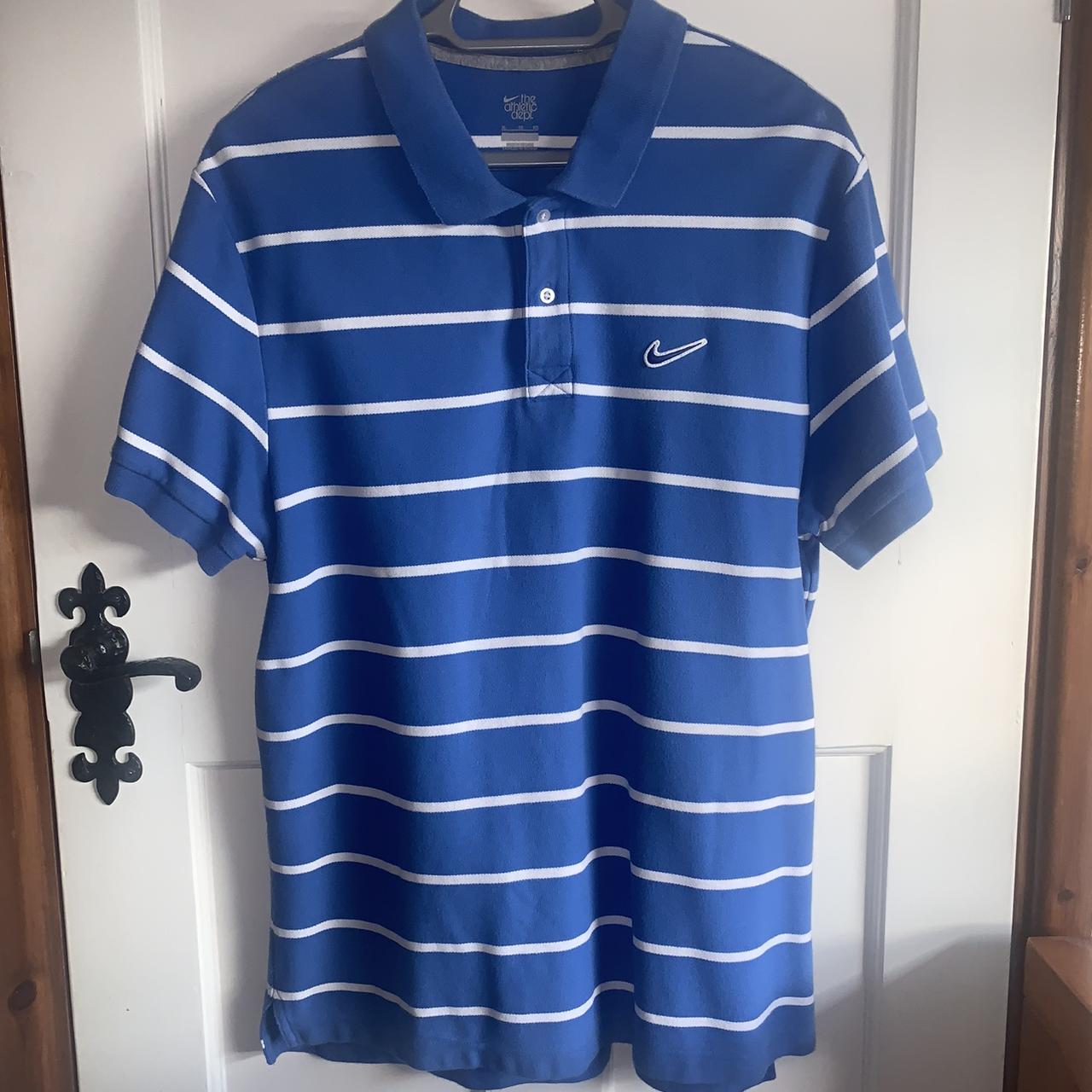 Blue and white striped Nike polo shirt Size XL 8/10... - Depop