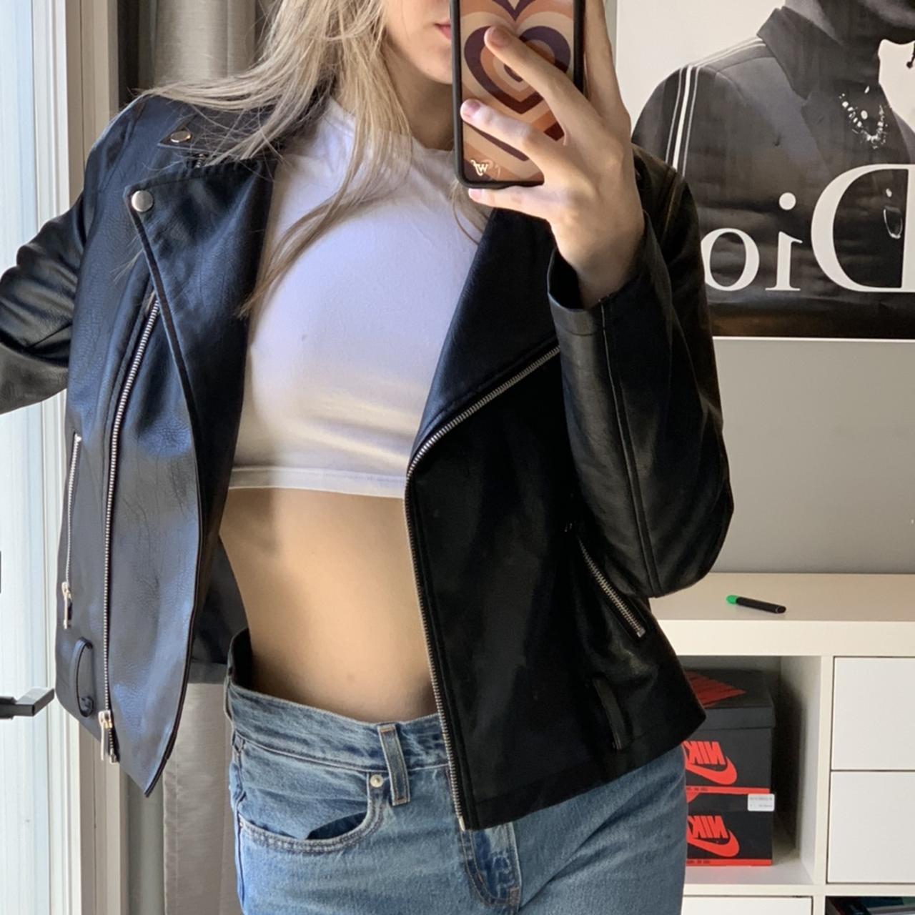 Forever 21 Black faux leather jacket Never