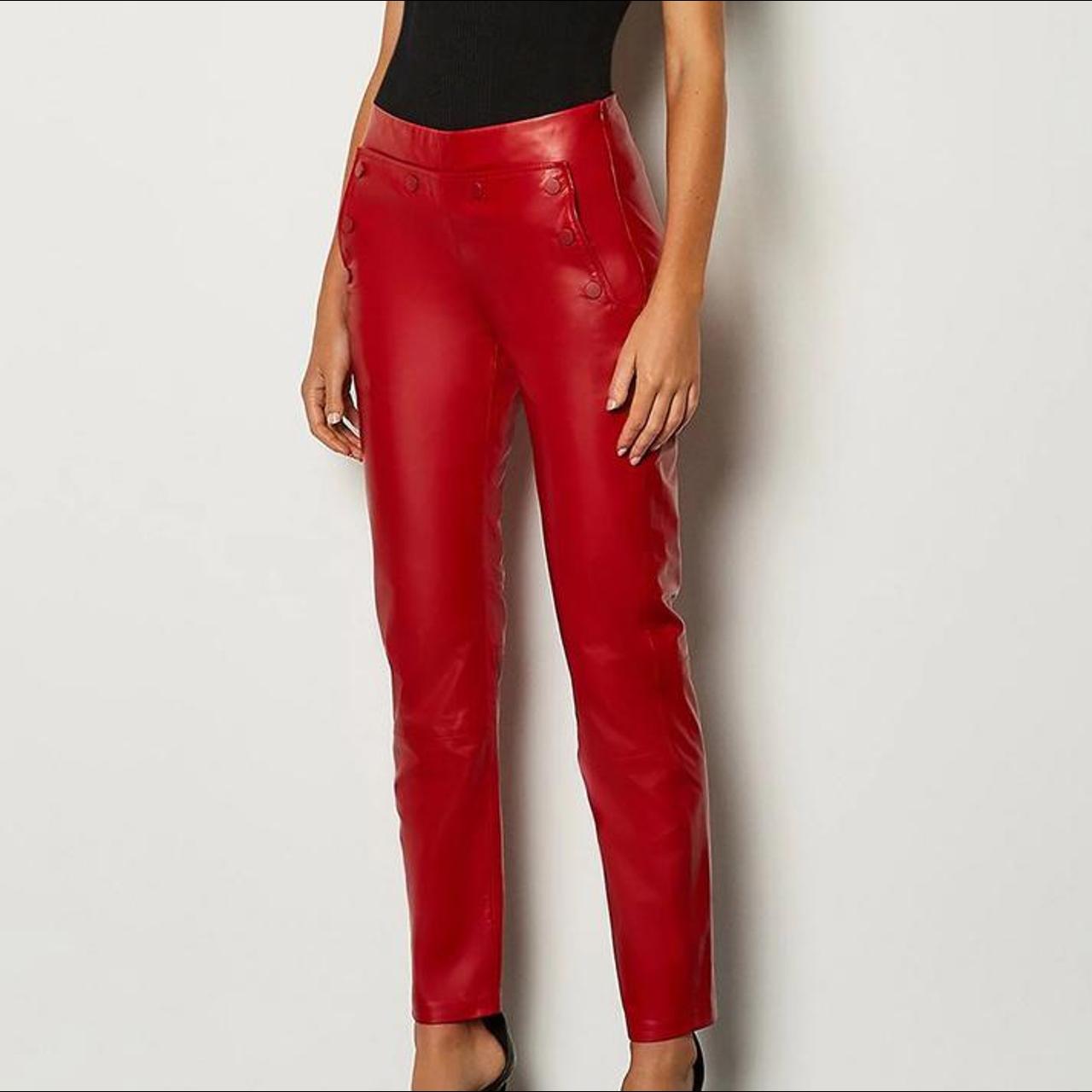 Karen Millen Leather Button Detail Trouser in Red.