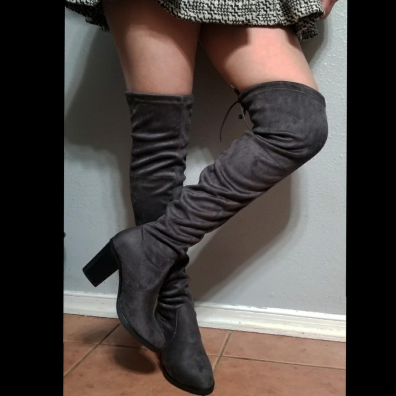 Elevator over knee boots Vegan Suede dark... - Depop