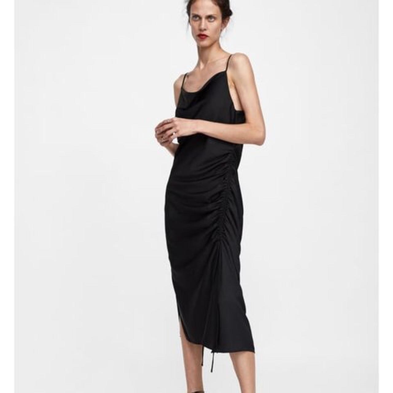 black satin slip dress zara