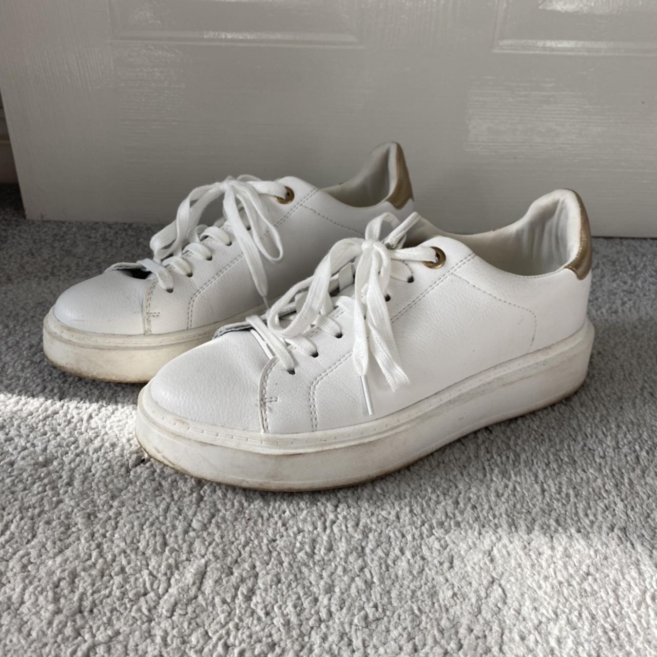 New Look Women's White and Gold Trainers | Depop